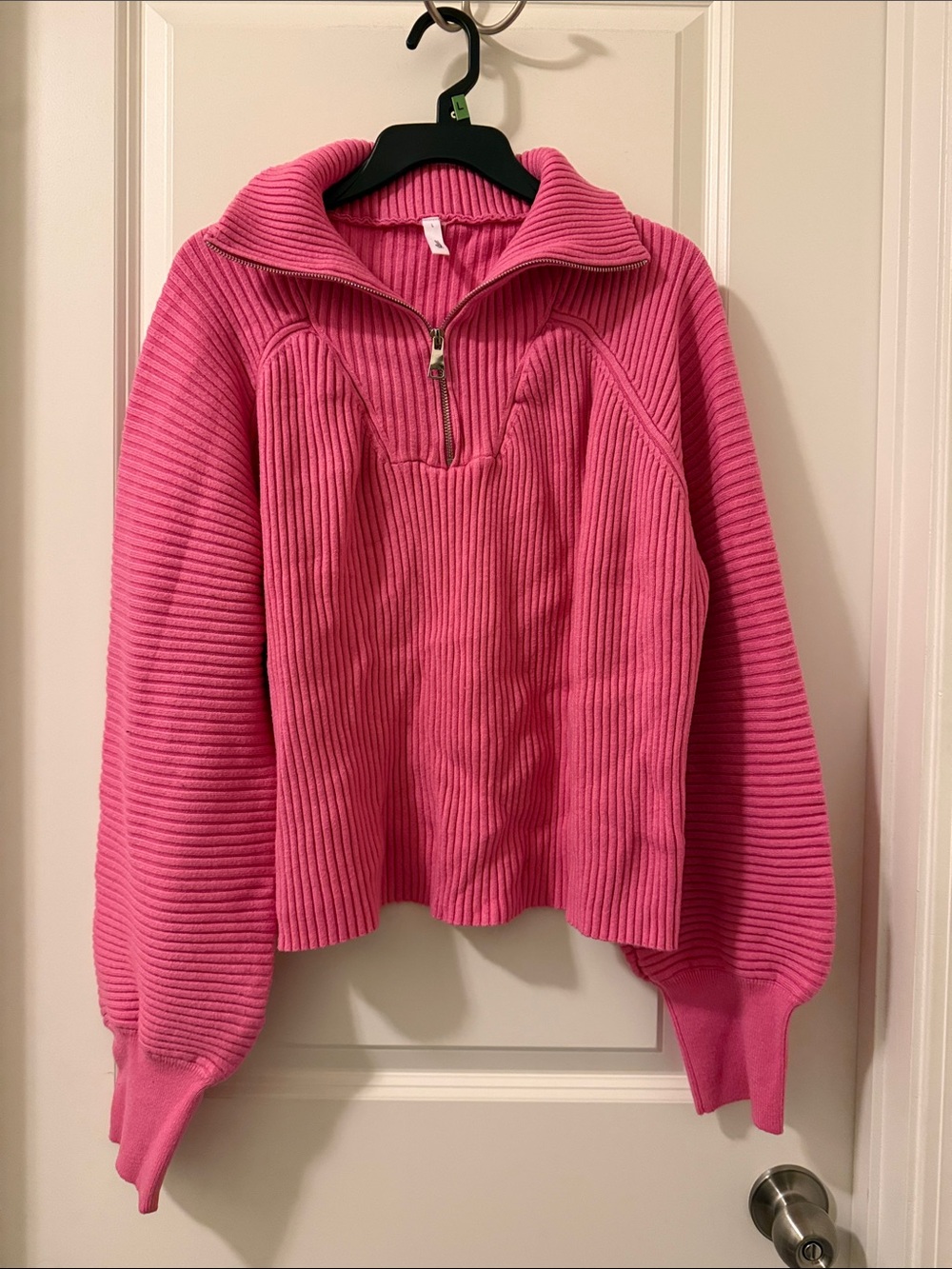 glam Pink Ribbed Half-Zip Turtleneck Sweater